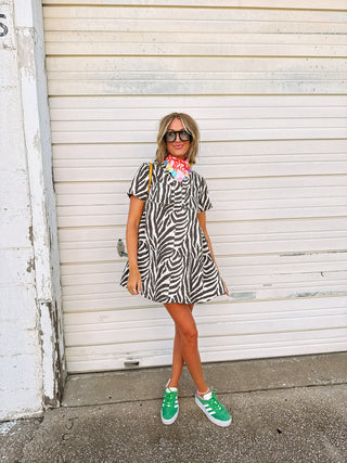 zola zebra button mini dress
