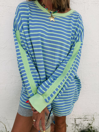 dusty blue oversized stripe top