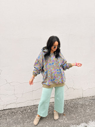 flower power oversized sweatshirt - olive