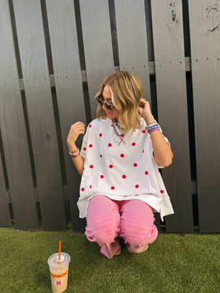 PEACH LOVE | red polka dot top
