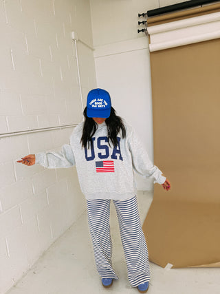 fall in line foldover pants - blue / ivory.