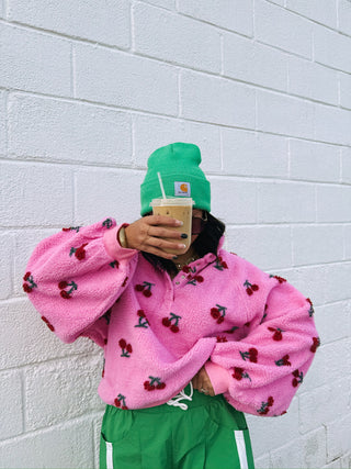 fuzzy cherry pullover