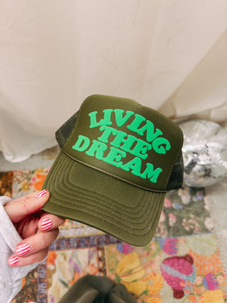 living the dream trucker hat - green