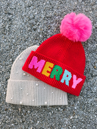 merry beanie - red