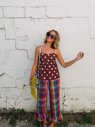 picture day polka dot tank top - brown