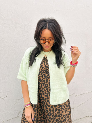 mint tea button sweater top