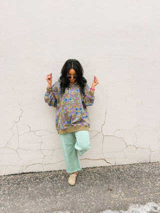 flower power oversized sweatshirt - olive