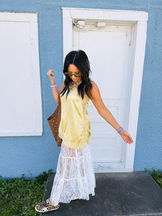 teenage dream lace tank top - yellow