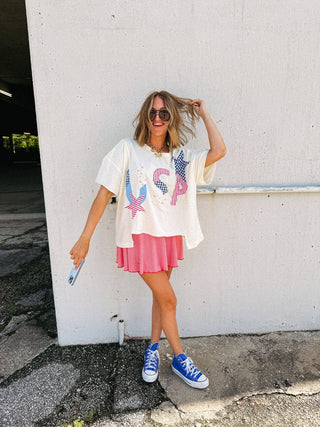 USA star patch top - cream