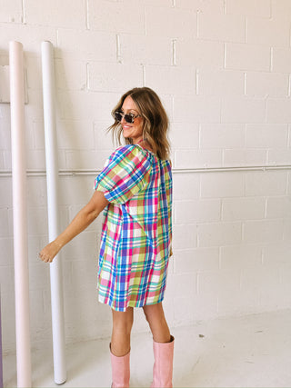 color pop plaid mini dress