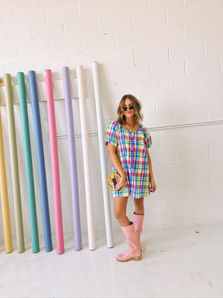 color pop plaid mini dress