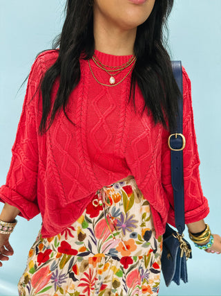 red hot cable knit sweater