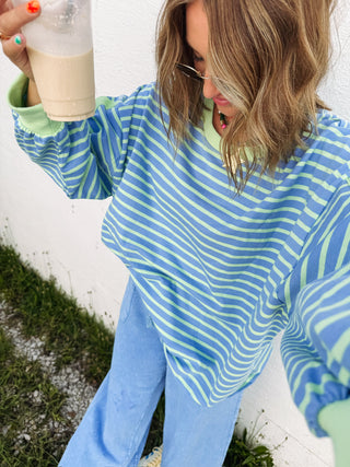 dusty blue oversized stripe top