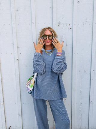 oversized moody blue striped top