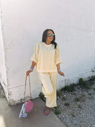 lost in comfort polka dot pants - yellow