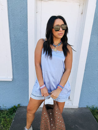 teenage dream lace tank top - blue