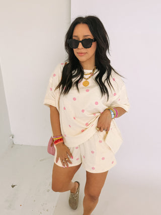 powder blush polka dot shorts