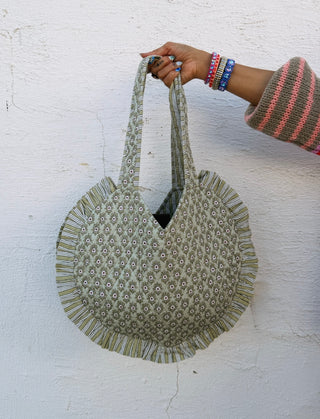 meadow heart ruffle tote bag