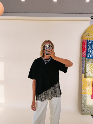poker face lace tee - black