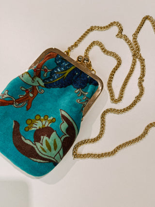 birdie crossbody - turquoise floral chenille