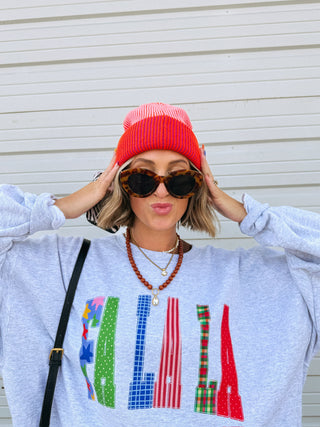 pinstripe plush beanie - poppy