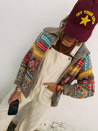 folk song button sweater