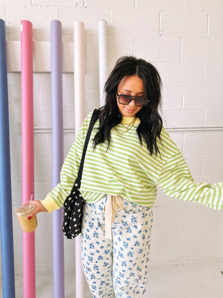 honeydew mock neck stripe top