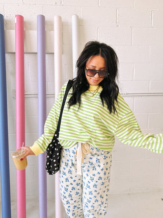 honeydew mock neck stripe top