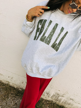 ETTA OG | distressed fa la la sweatshirt - ash / green