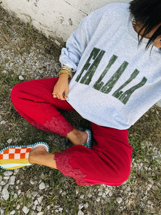 ETTA OG | distressed fa la la sweatshirt - ash / green