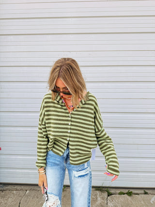 piper striped cardigan - olive