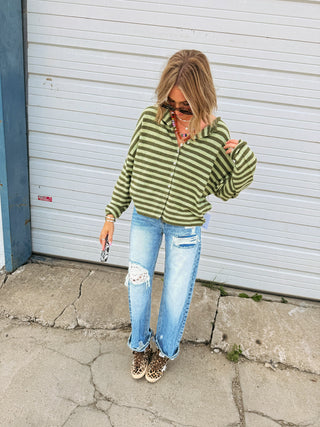piper striped cardigan - olive