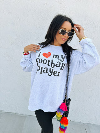 ETTA OG | i love my football player sweatshirt - ash