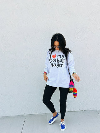 ETTA OG | i love my football player sweatshirt - ash