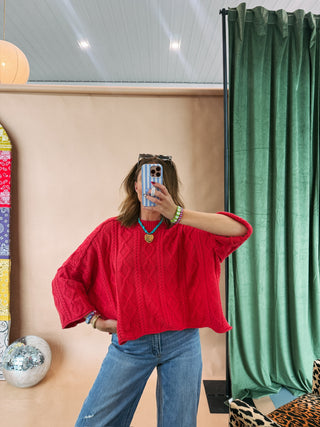 red hot cable knit sweater