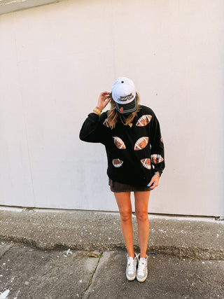 sequin football sweatshirt - black