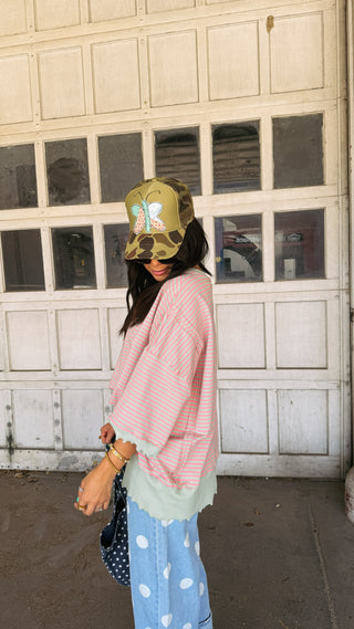 oversized angelfish top - sage / pink