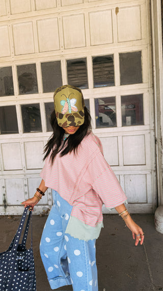oversized angelfish top - sage / pink