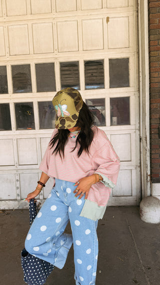 oversized angelfish top - sage / pink
