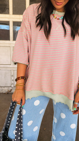 oversized angelfish top - sage / pink