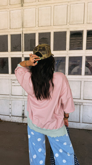 oversized angelfish top - sage / pink
