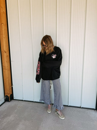 girly gingham pants - black