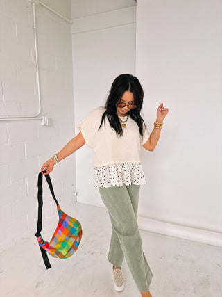 peekaboo polka dot ruffle top