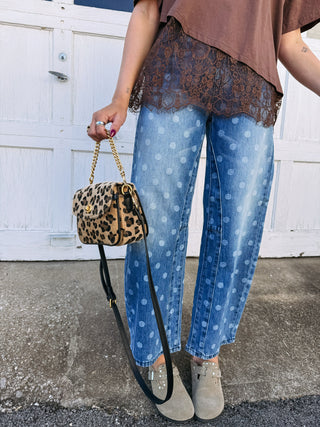 SAIGE | presley polka dot barrel jeans