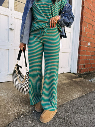 emerald stripe fleece pants