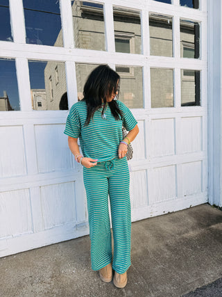emerald stripe fleece pants