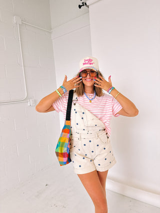 paint it polka dot shorty overalls