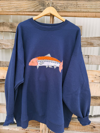 HANDMADE | fish sweatshirt - navy #4