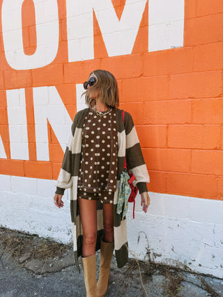 so long stripe cardigan - olive