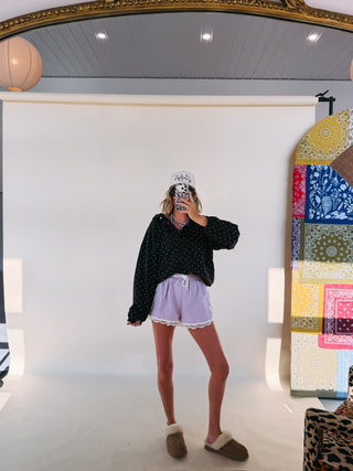 lavender haze lace shorts
